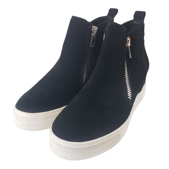 Steve Madden Wedgie Black Suede High Top Zip Pull on Sneakers Sz 8M - Picture 2 of 11